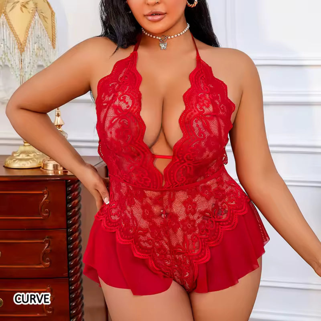 Body in pizzo con gonnellino integrato