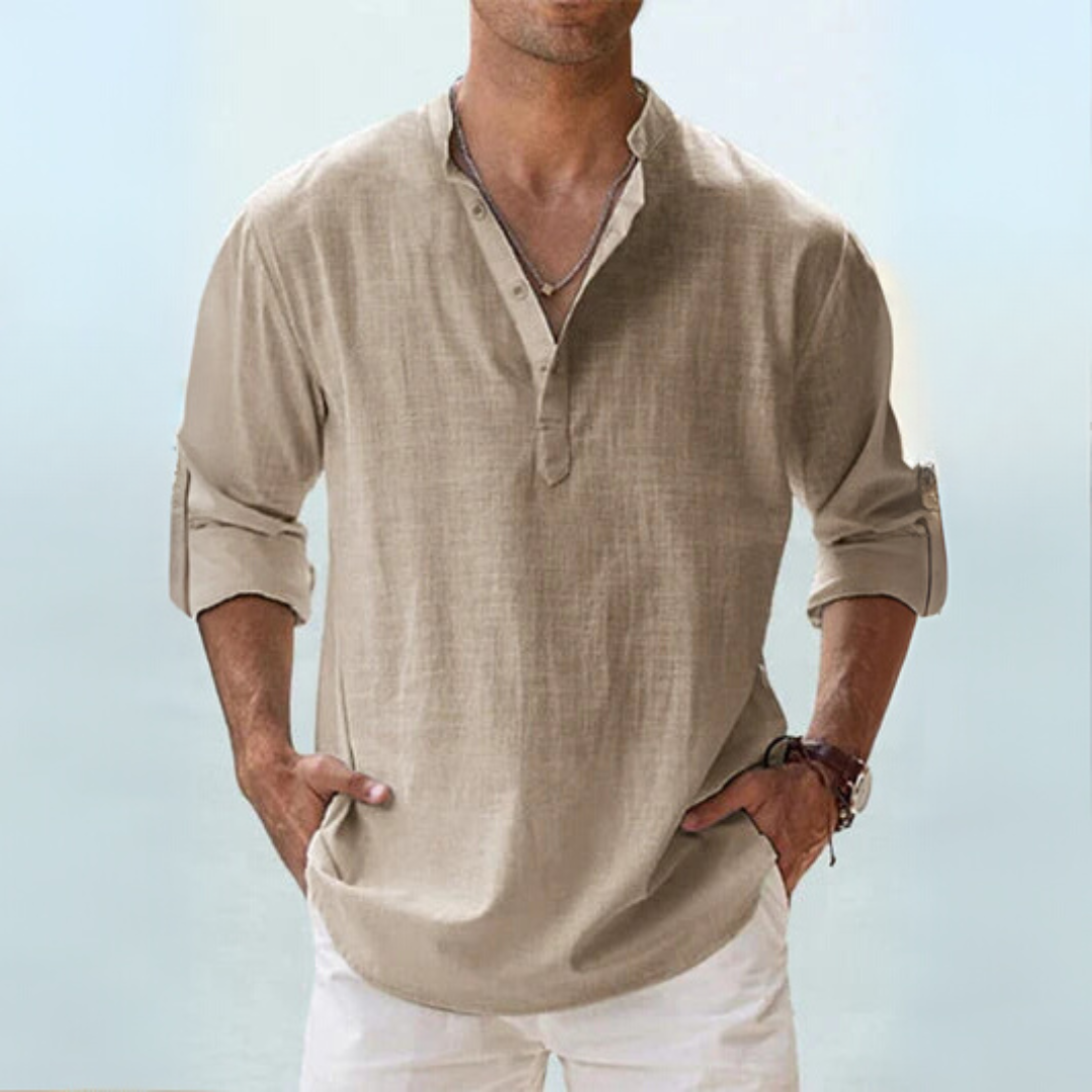 Camicia di lino traspirante con colletto spaccato