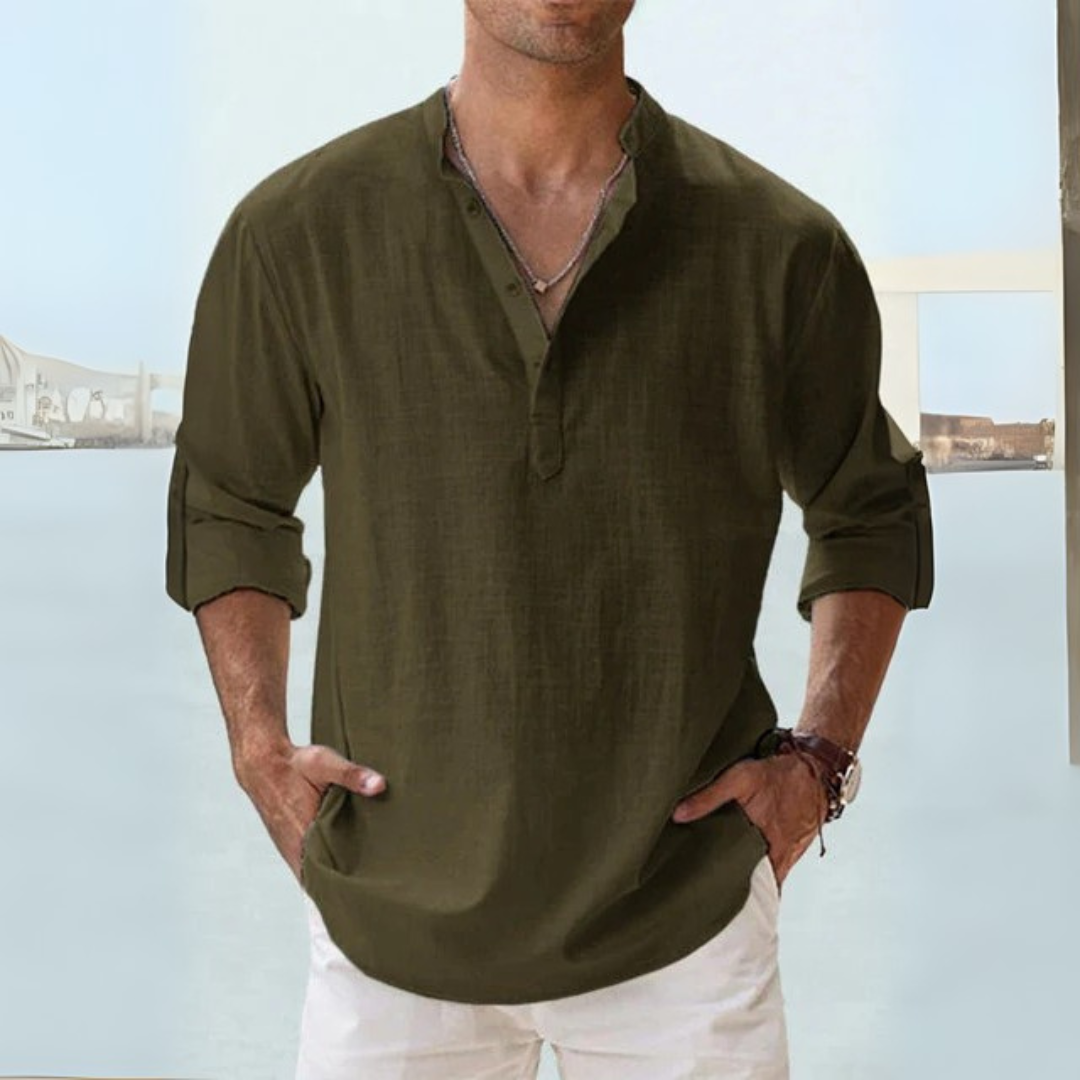 Camicia di lino traspirante con colletto spaccato