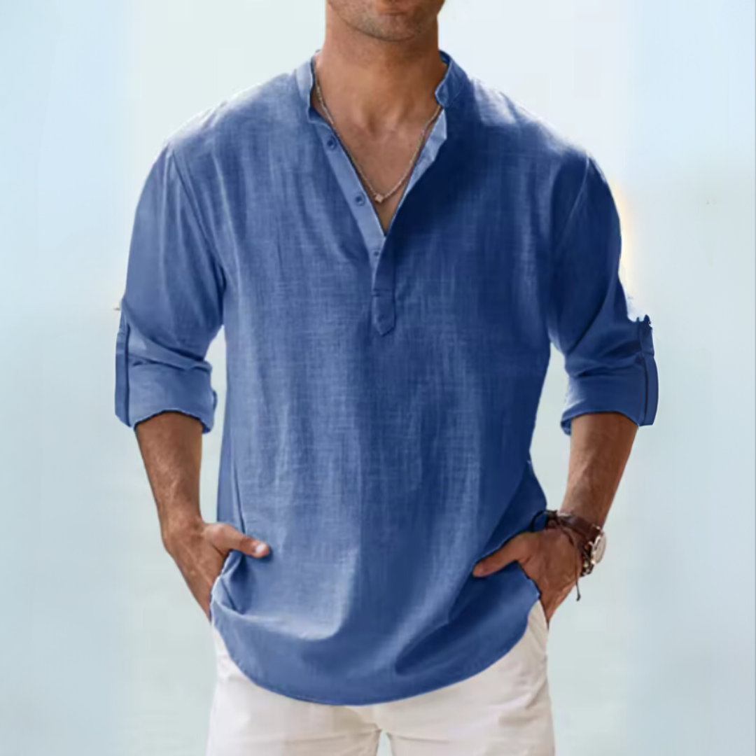 Camicia di lino traspirante con colletto spaccato