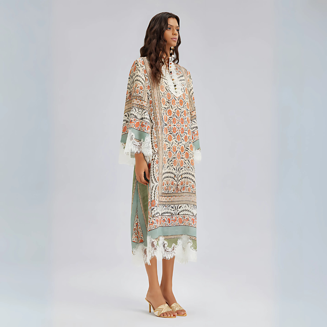 Abito in pizzo con stampa vintage