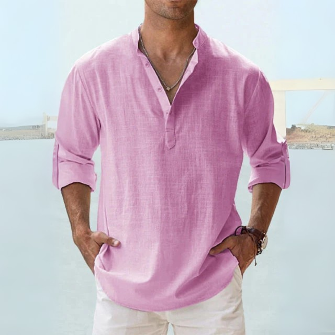 Camicia di lino traspirante con colletto spaccato