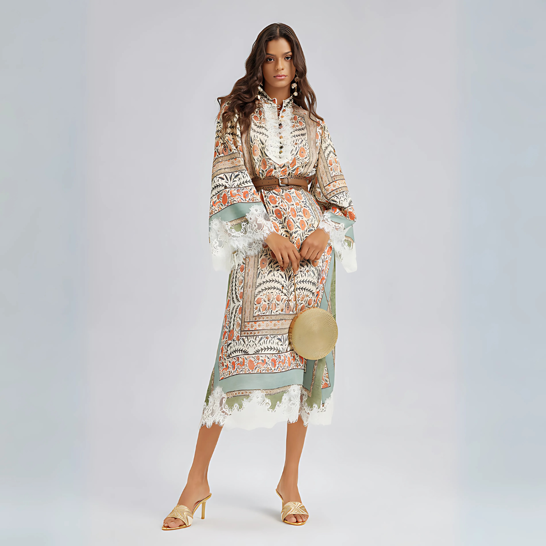 Abito in pizzo con stampa vintage