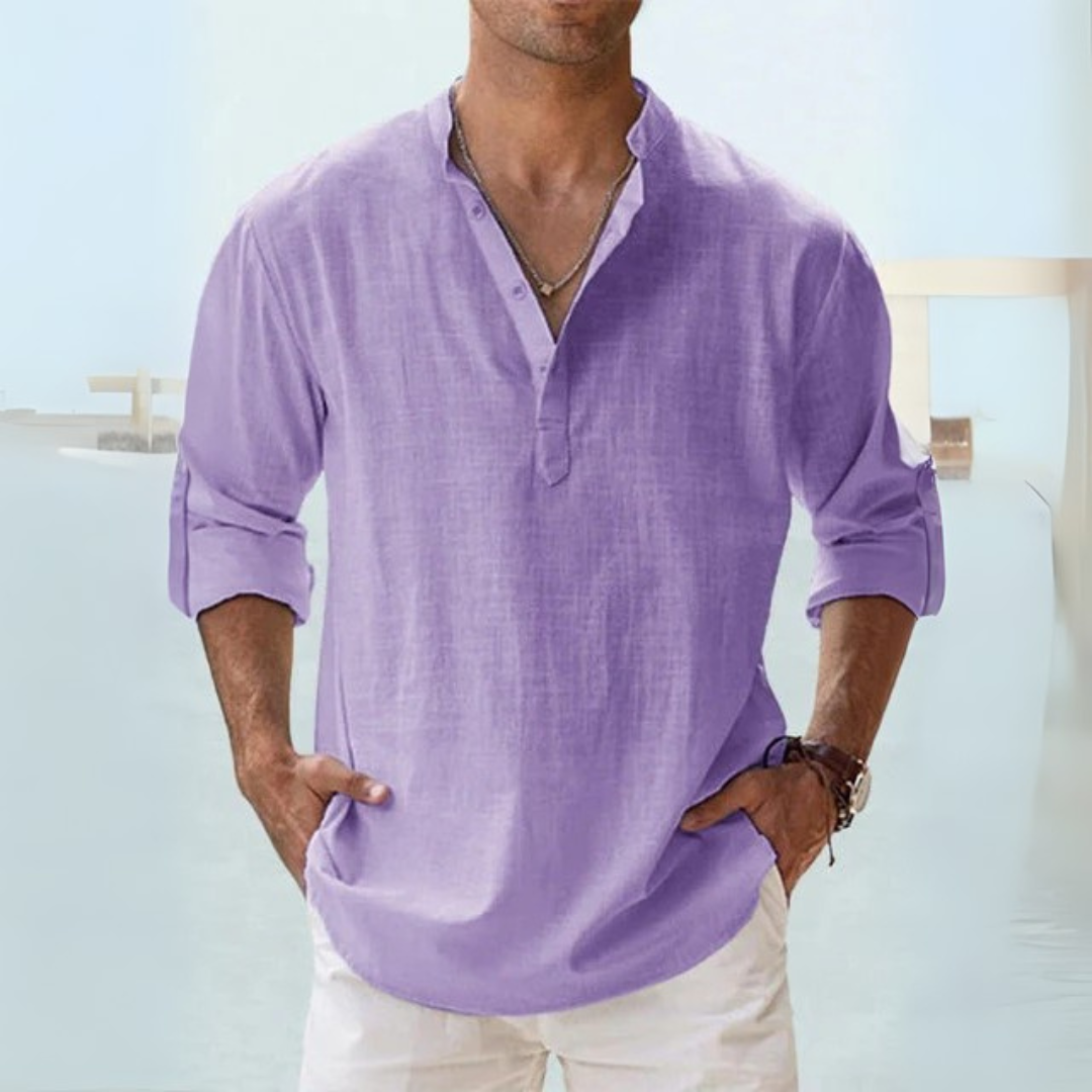 Camicia di lino traspirante con colletto spaccato