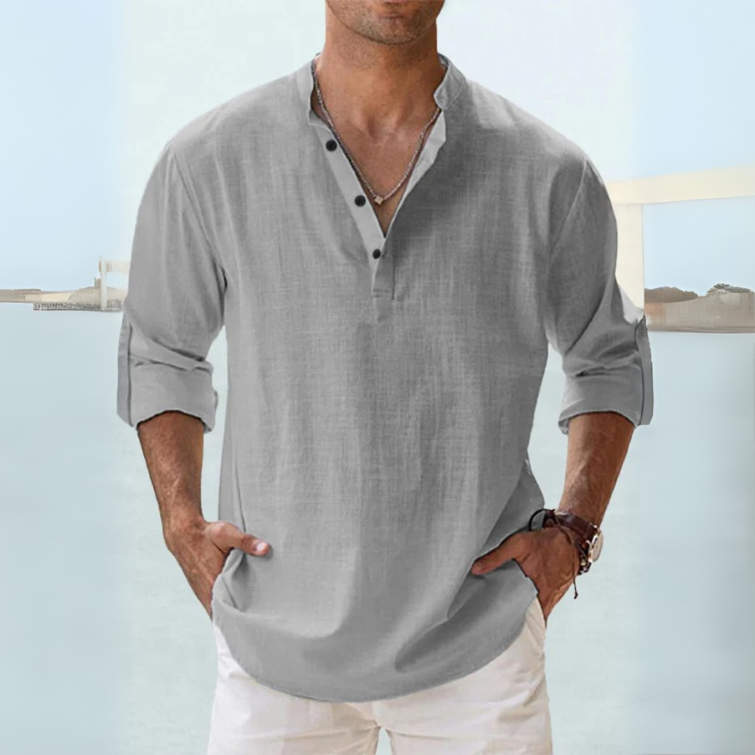 Camicia di lino traspirante con colletto spaccato