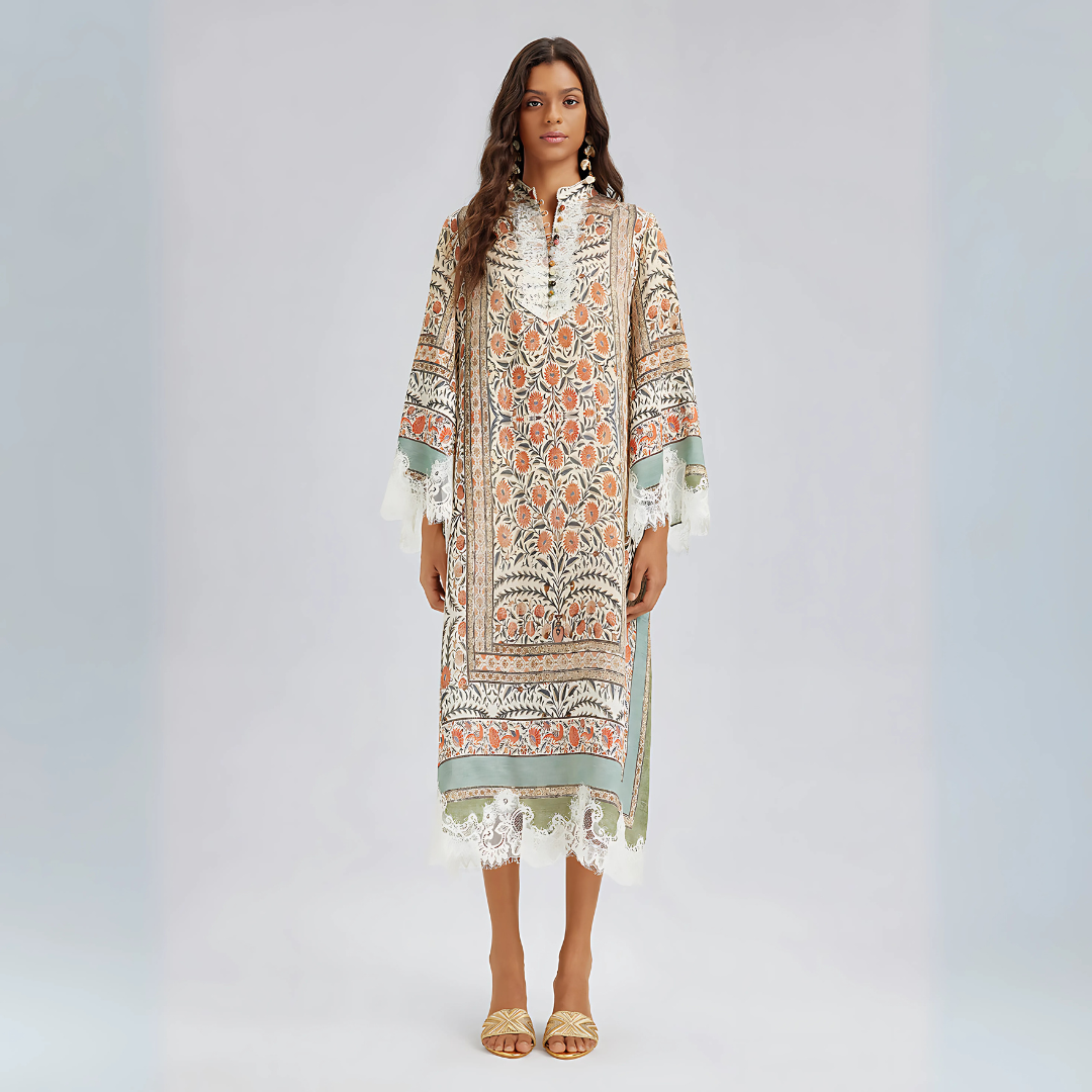 Abito in pizzo con stampa vintage