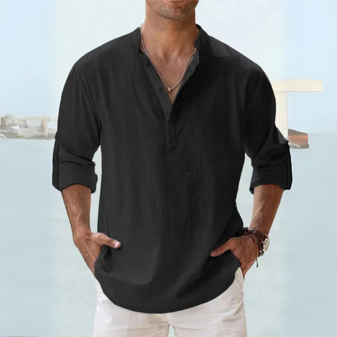 Camicia di lino traspirante con colletto spaccato
