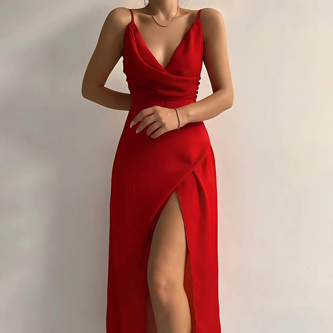 Cathleen - Elegante Satinkleid con Rückenträgern per il periodo estivo e gli eventi