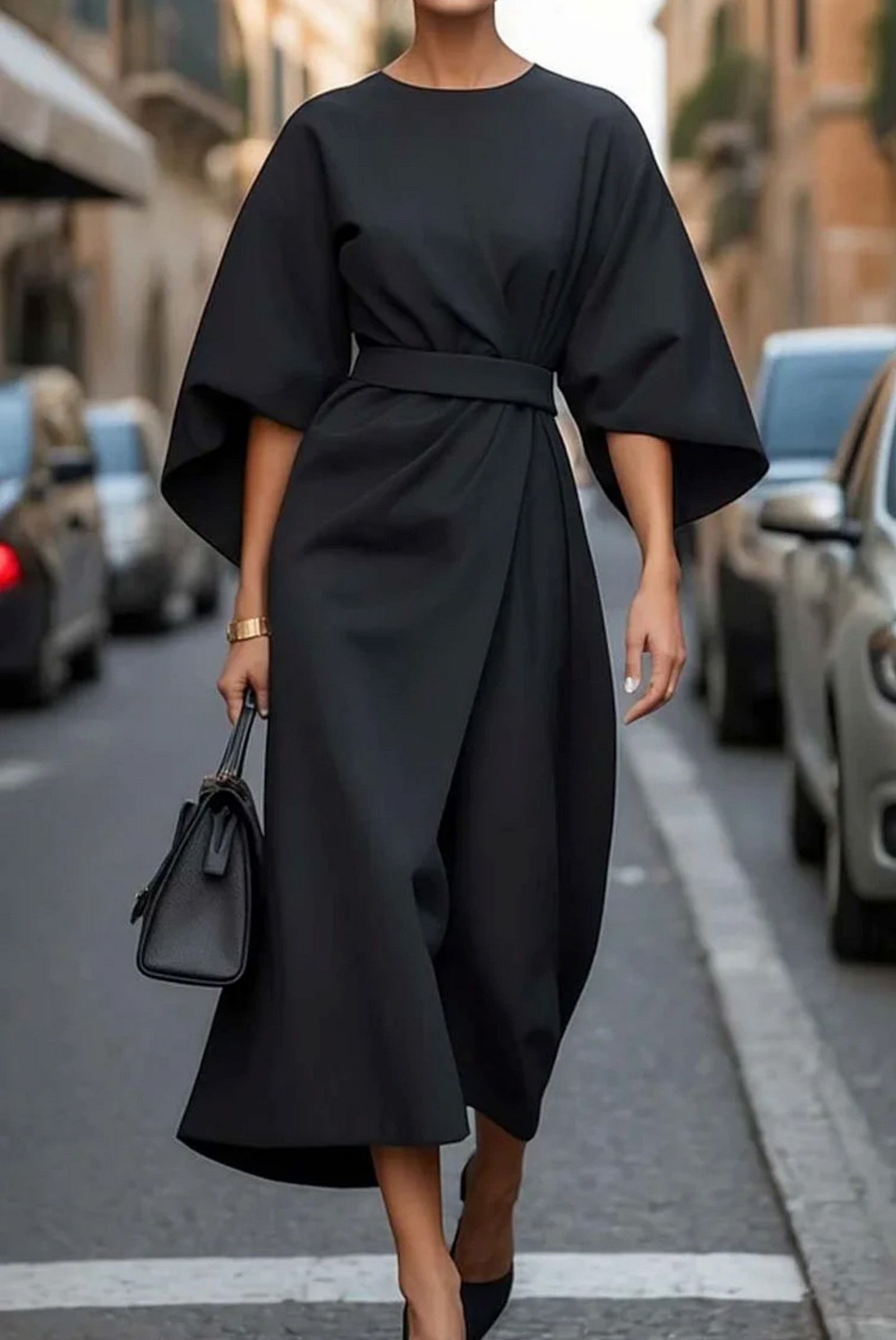 Sonia - Abito elegante con maniche a lanterna e cintura