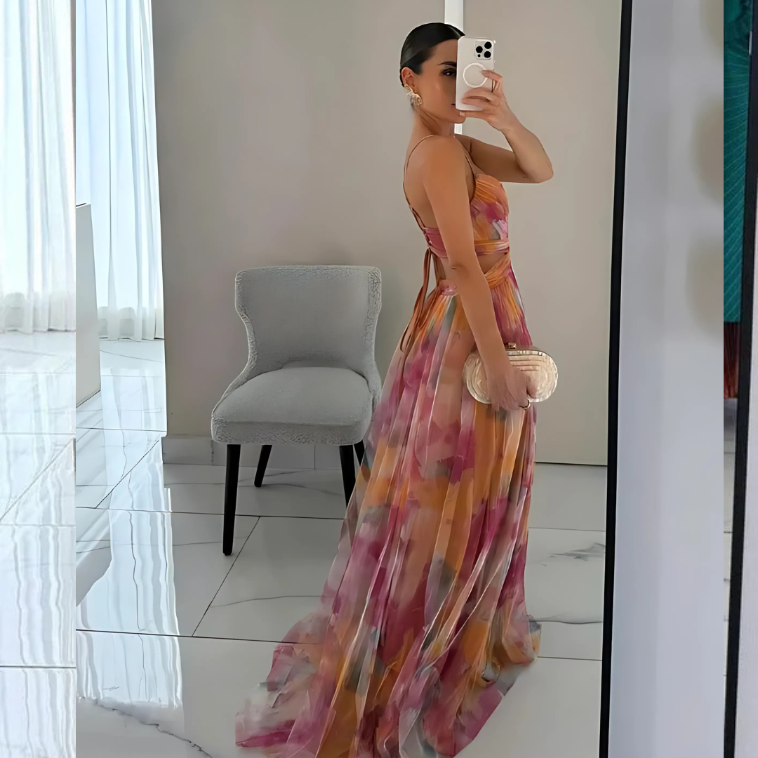 Élégance en Fleurs - Maxi abito con stampa bohémien