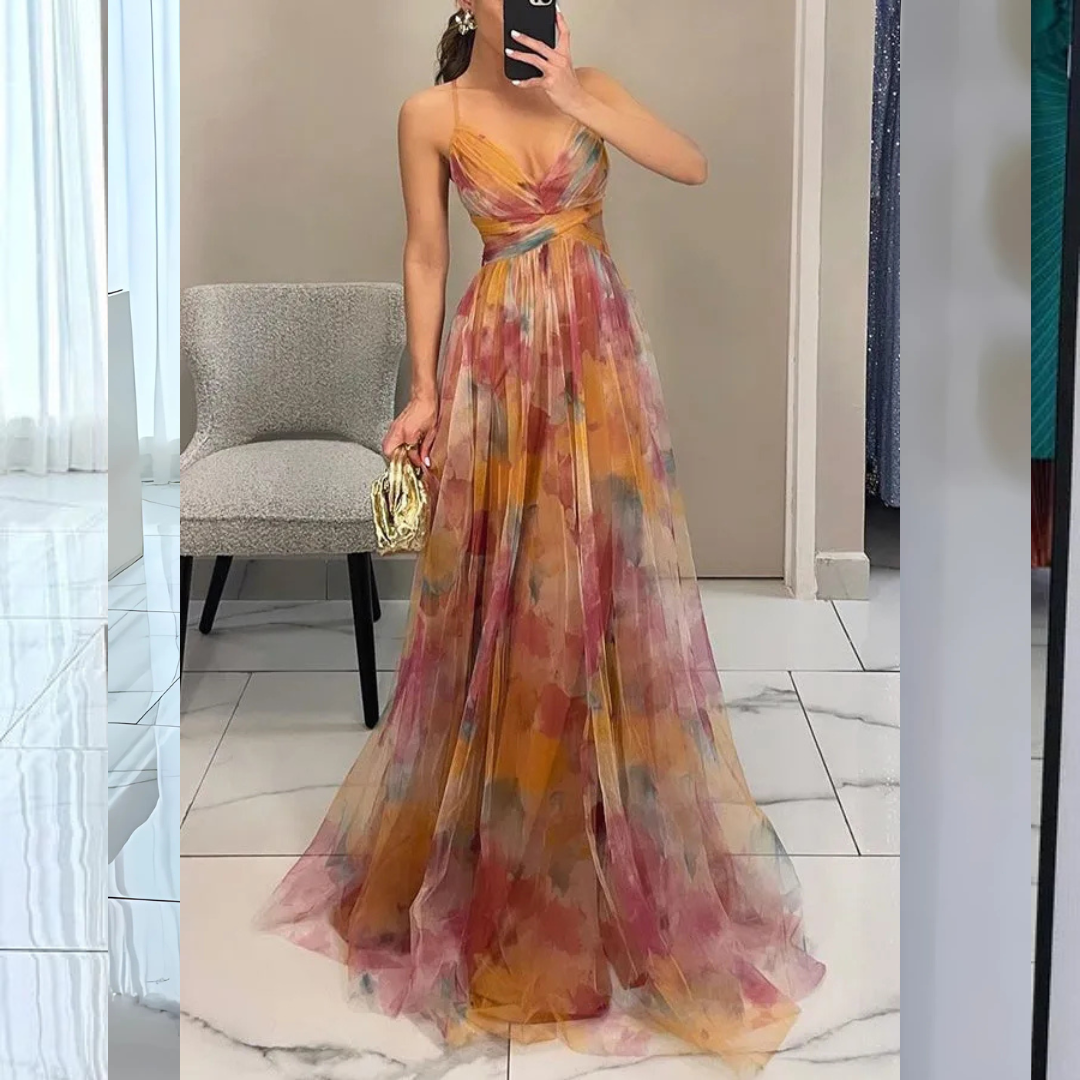 Élégance en Fleurs - Maxi abito con stampa bohémien