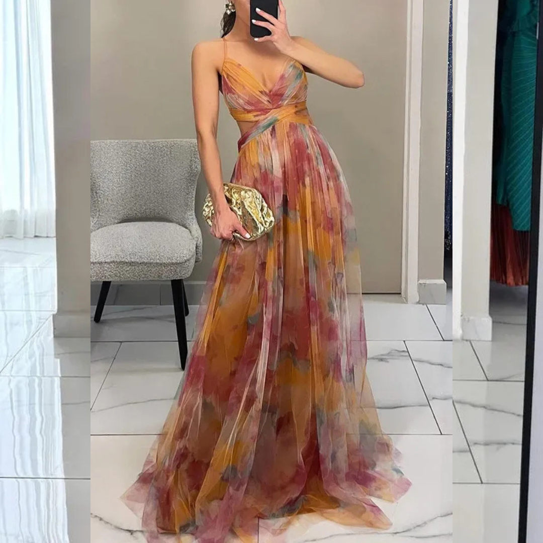 Élégance en Fleurs - Maxi abito con stampa bohémien