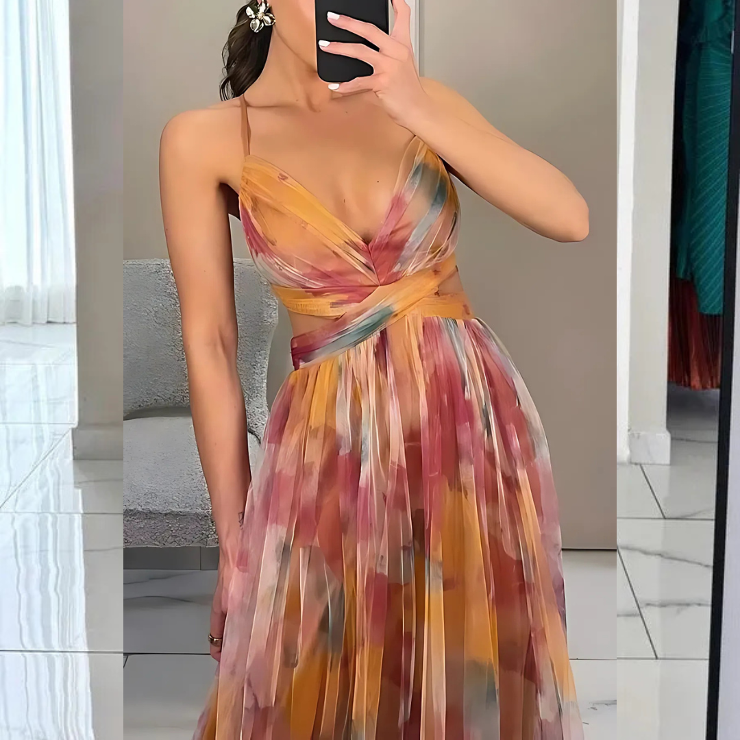 Élégance en Fleurs - Maxi abito con stampa bohémien