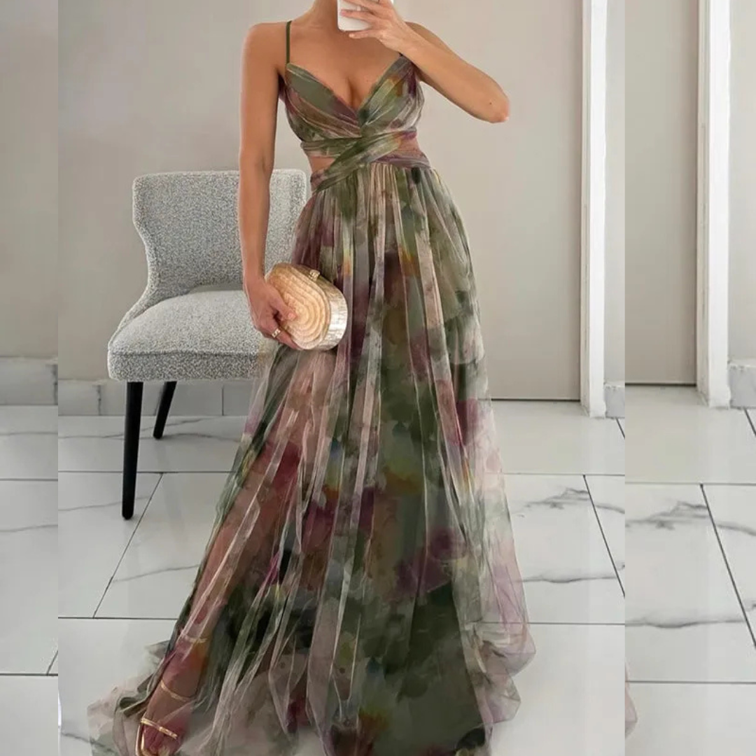 Élégance en Fleurs - Maxi abito con stampa bohémien