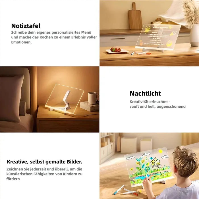 Leuchtendes LED-Zeichenbrett mit 7 Stiften - Wiederverwendbar & Kreativ