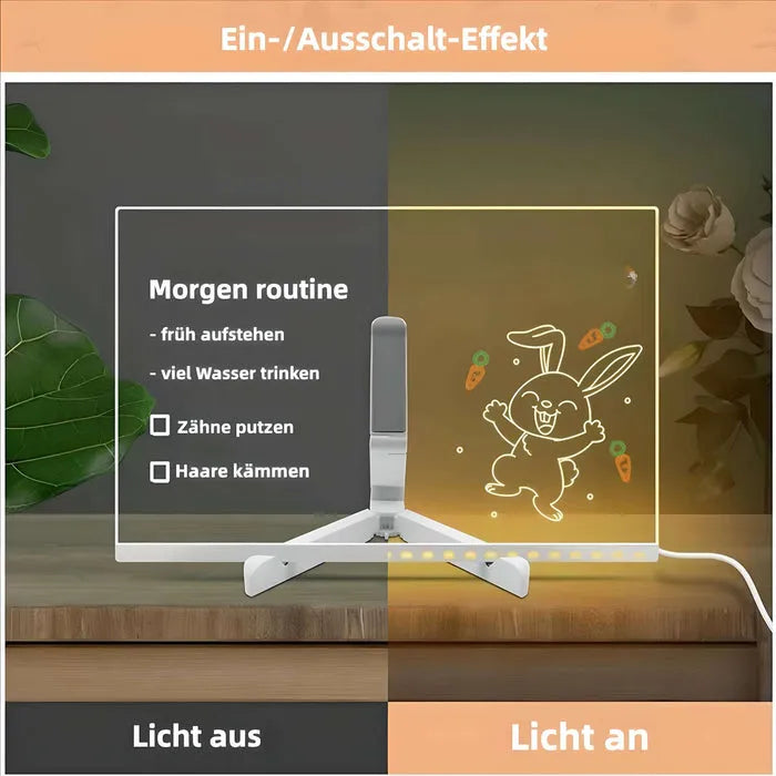 Leuchtendes LED-Zeichenbrett mit 7 Stiften - Wiederverwendbar & Kreativ