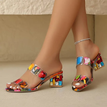 Bunte Sandalen mit Absatz für Damen