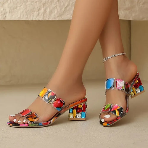 Bunte Sandalen mit Absatz für Damen