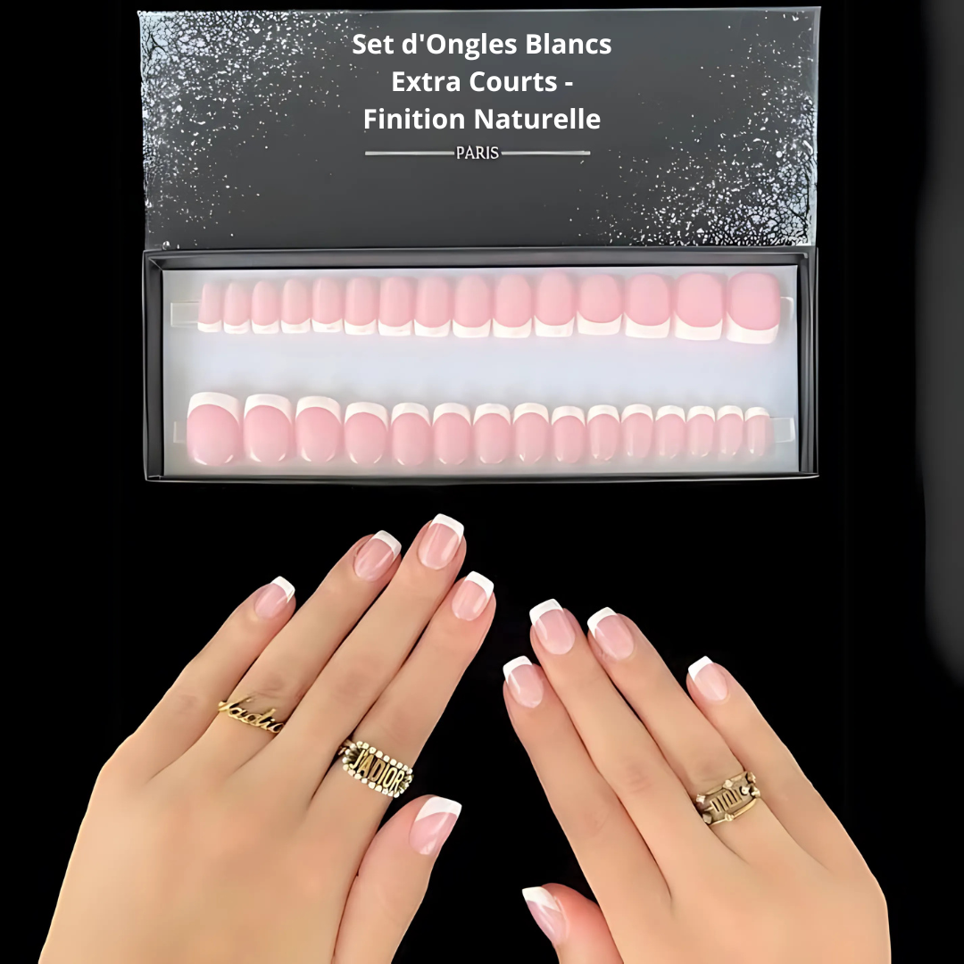 Set d'Ongles Blancs Extra Courts - Finition Naturelle