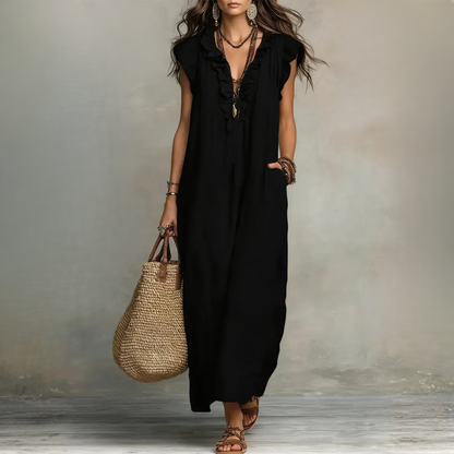 Langes, fließendes Boho-Kleid für elegante Damen im Sommer