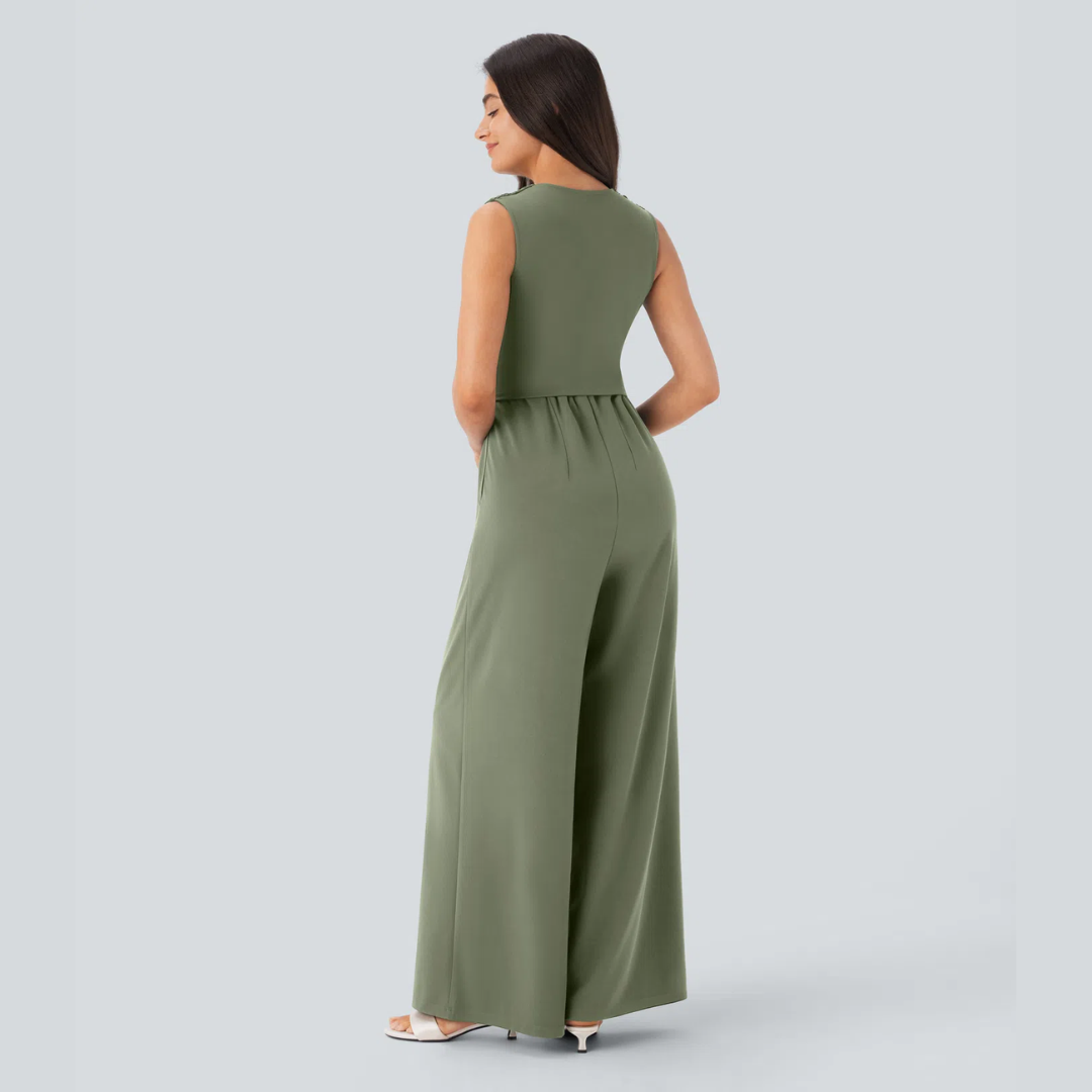 Eleganter ärmelloser Overall aus Satin