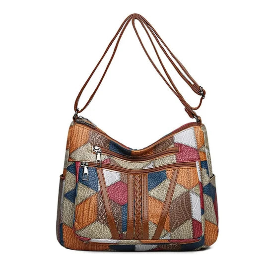 Patchwork-Handtasche aus strukturiertem Leder