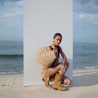 Sac cabas en raphia naturel tressé
