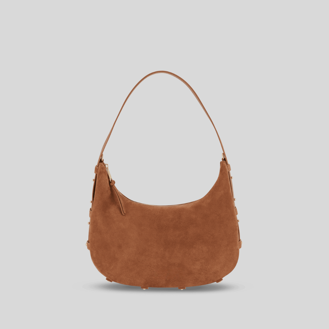 Halbmondförmige Tasche aus kaffeefarbenem Wildlederimitat