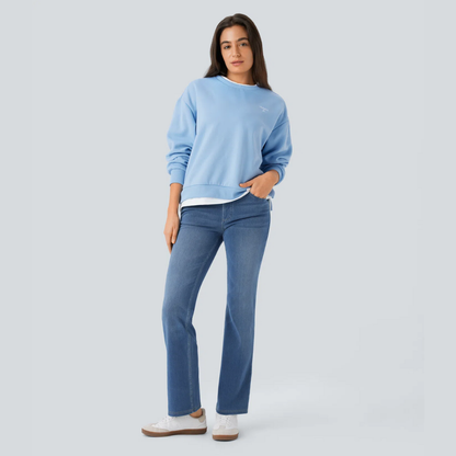 Bootcut-Jeans mit hoher Taille, Stretch und mehreren Taschen
