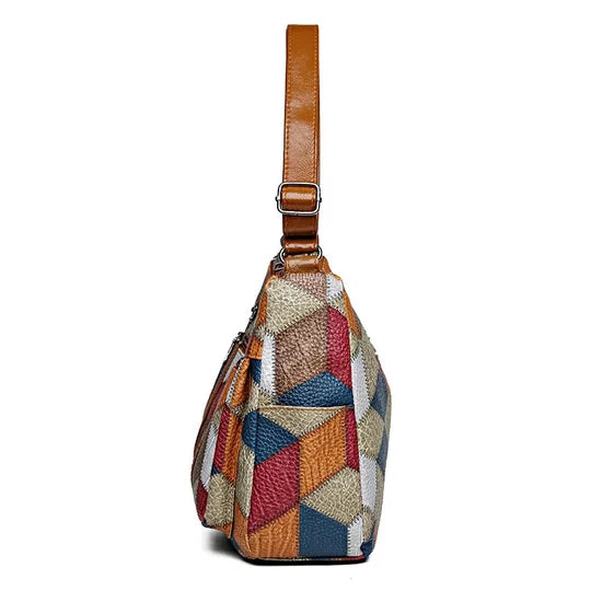 Patchwork-Handtasche aus strukturiertem Leder