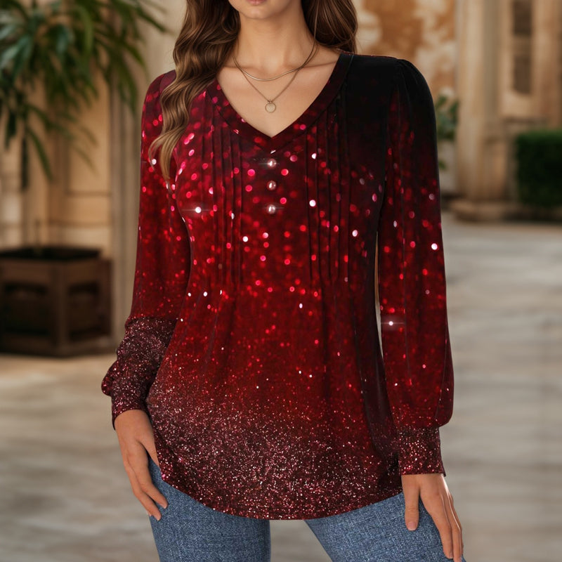 Blouse Élégante à Paillettes Rouge