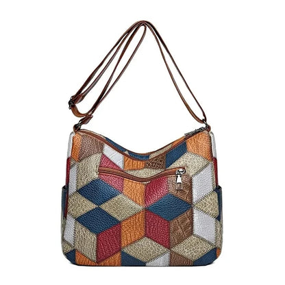 Patchwork-Handtasche aus strukturiertem Leder