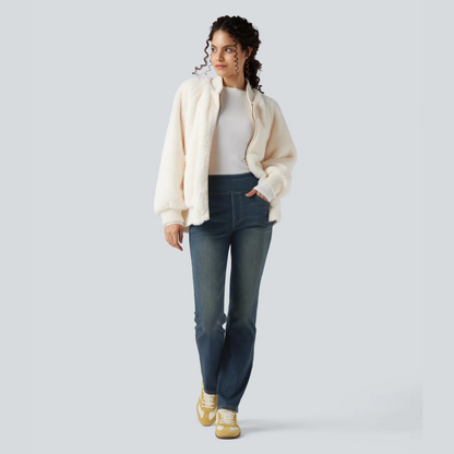 Bootcut-Jeans mit hoher Taille, Stretch und mehreren Taschen