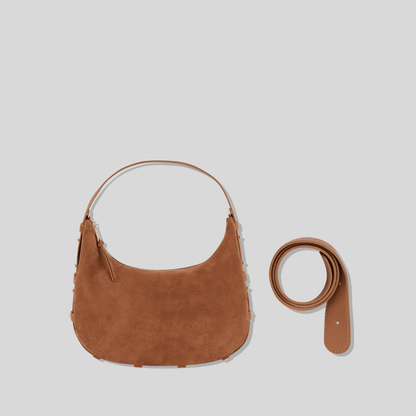 Halbmondförmige Tasche aus kaffeefarbenem Wildlederimitat