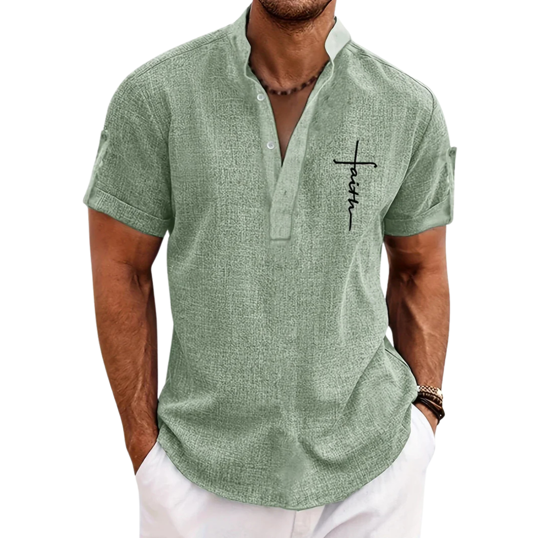 Chemise élégante à manches courtes et col montant