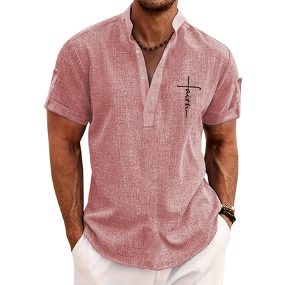 Chemise élégante à manches courtes et col montant