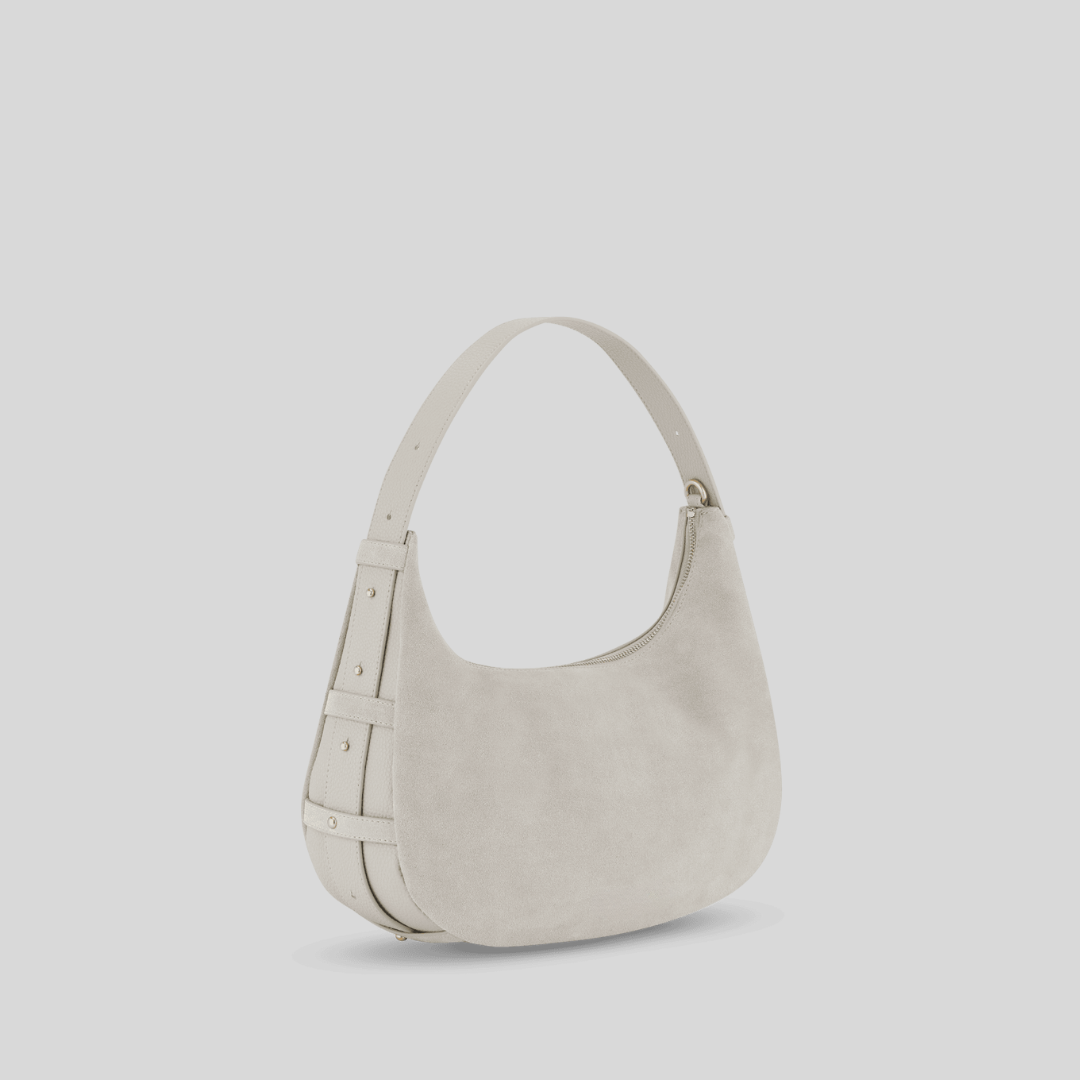 Halbmondförmige Tasche aus kaffeefarbenem Wildlederimitat