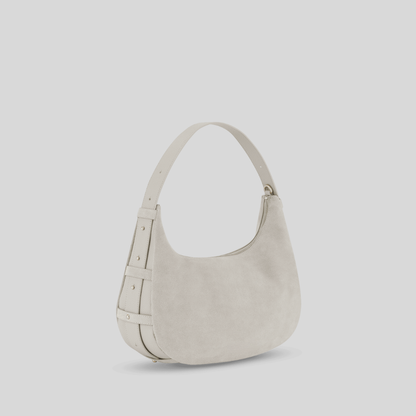 Halbmondförmige Tasche aus kaffeefarbenem Wildlederimitat