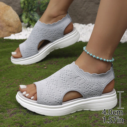 Bequeme Damen-Sandalen mit Keilabsatz aus atmungsaktivem Netzstoff