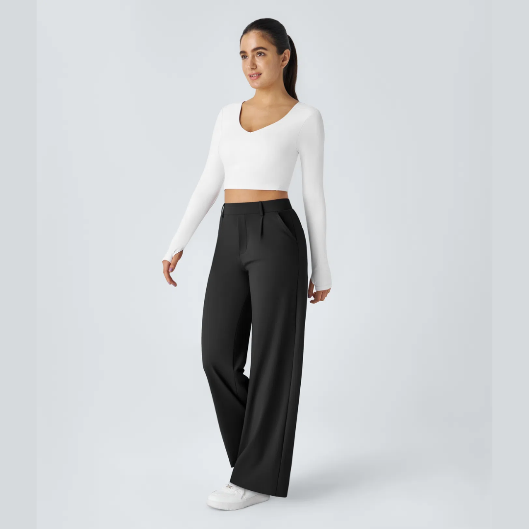 Pantalon large taille haute femme