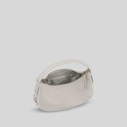 Halbmondförmige Tasche aus kaffeefarbenem Wildlederimitat