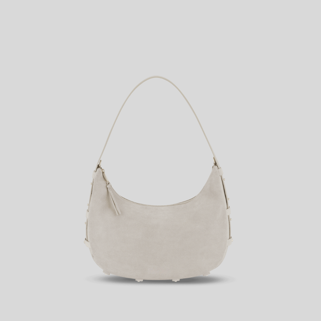 Halbmondförmige Tasche aus kaffeefarbenem Wildlederimitat