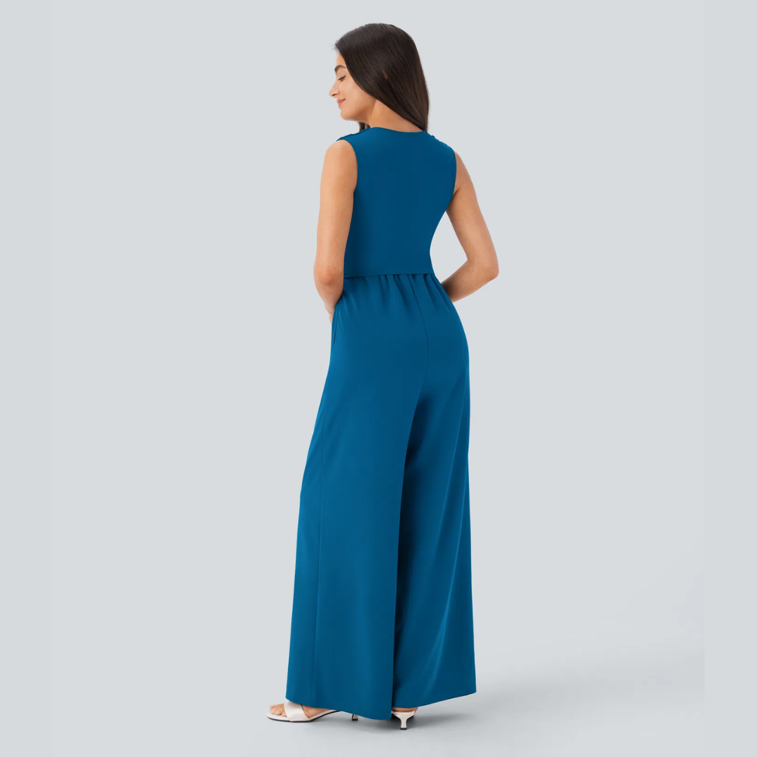 Eleganter ärmelloser Overall aus Satin