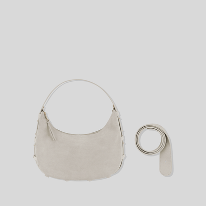 Halbmondförmige Tasche aus kaffeefarbenem Wildlederimitat