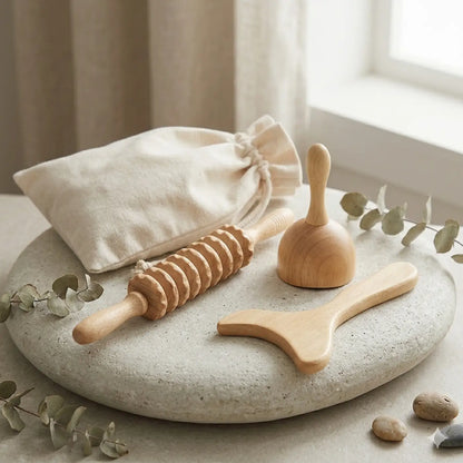 3-teiliges Massage-Set aus Holz