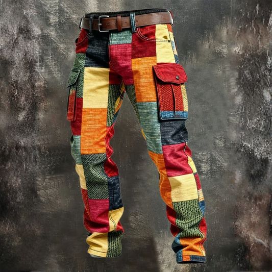 Mehrfarbige Cargo-Hose im Patchwork-Stil für Herren