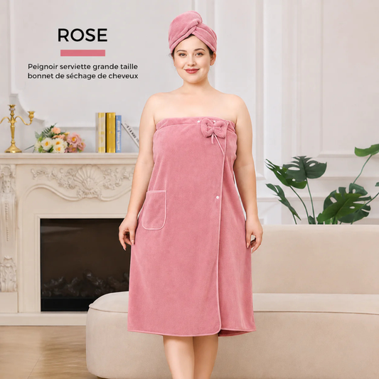 Peignoir de Bain Absorbant avec Bonnet Séchage Intégré