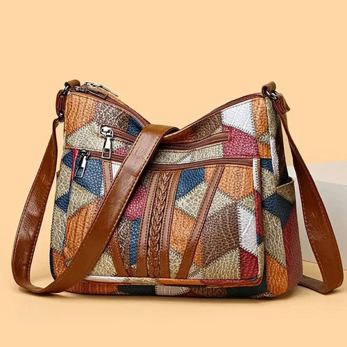 Patchwork-Handtasche aus strukturiertem Leder