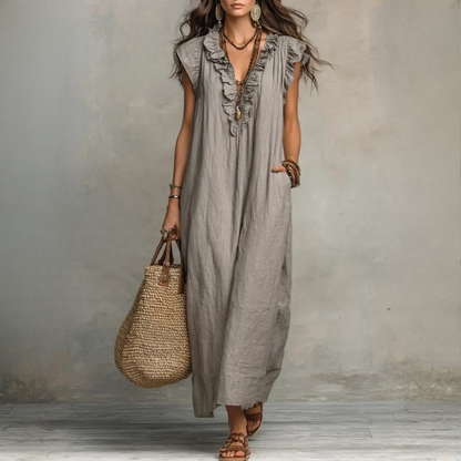 Langes, fließendes Boho-Kleid für elegante Damen im Sommer