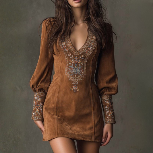 Robe en daim brodée